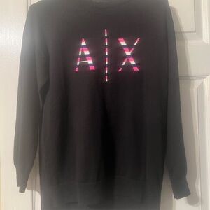Armani Exchange Black Crewneck Sweater with Pink Accents